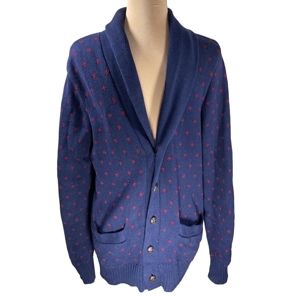 Merona Men's Shawl Neck Cardigan Sweater Navy Red Size M Medium